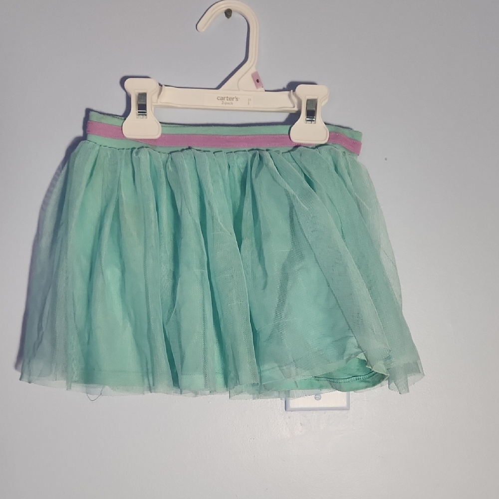 Mint Green Tulle Shorts With Skirt with Purple Waistband